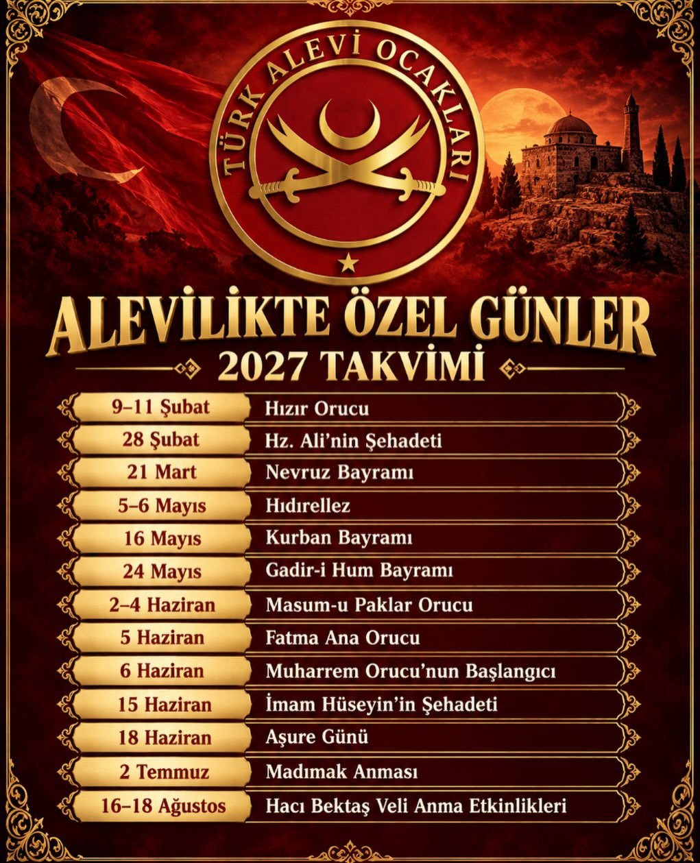 Kurumumuzun 2027 inanç ve anma takvimi